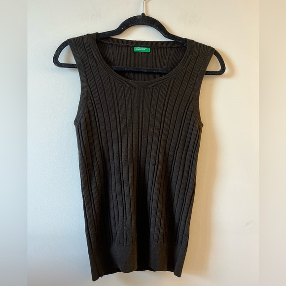 United Colors Of Benetton Brown 100 Percent Wool Ribbed Sleeveless Sweater Top - Picture 1 of 8